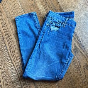 MOTHER light wash distressed ankle skinny